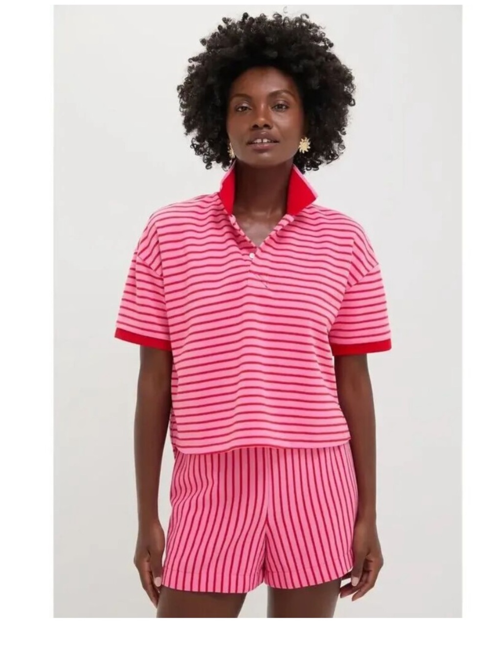 NWOT Tuckernuck Pique Holmes Boyfriend Polo Red and Pink Striped Size Medium